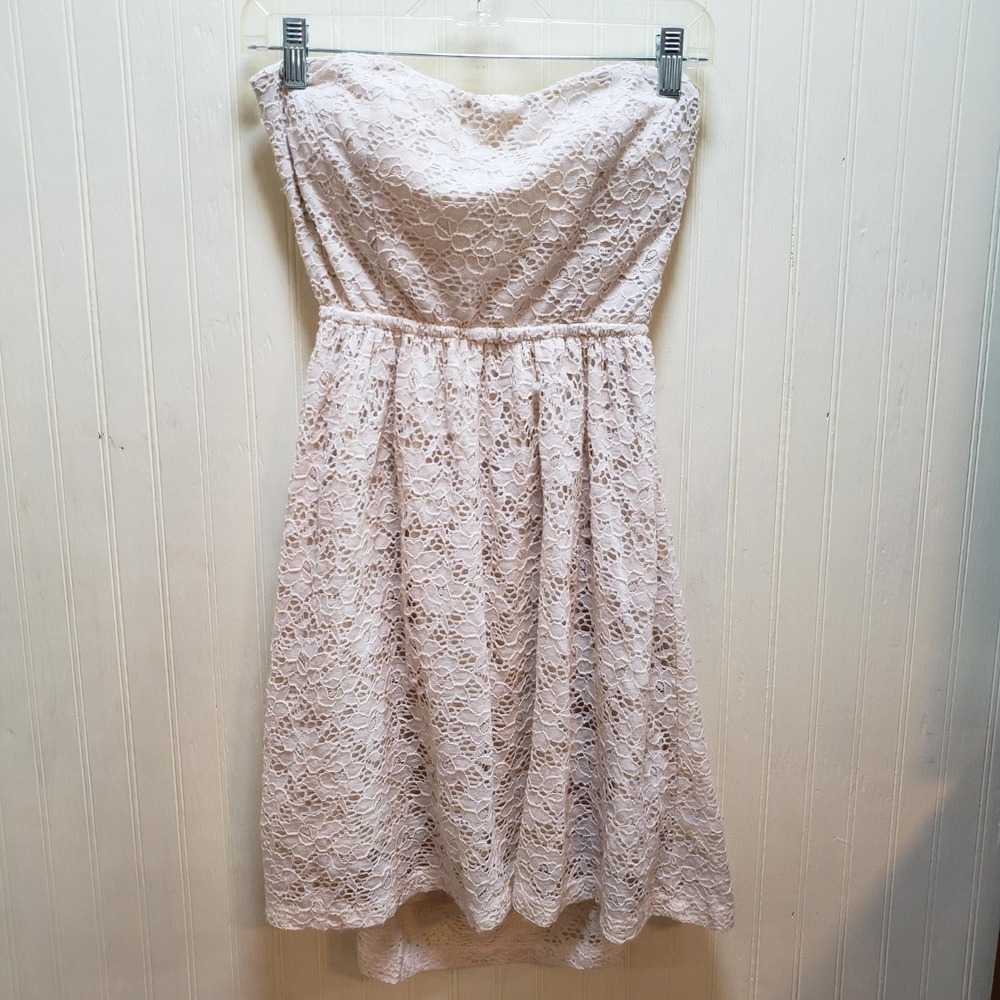 Jump Girl Dress Girls 5/6 White Lace Strapless Bow Back Cutout Knee Length